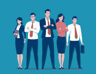 Successful team of five people. Business vector illustration.