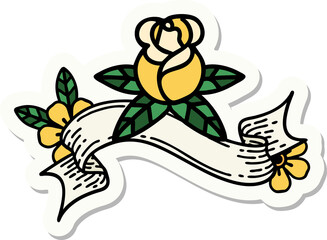 tattoo sticker with banner of a single rose