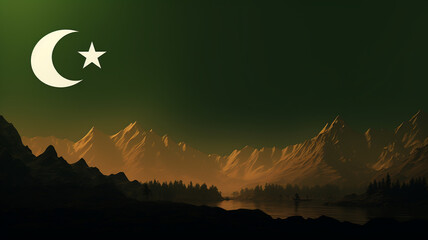 Pakistan day Resolution, national holiday, adoption of first constitution, March 23, worlds first Islamic republic, flag green and white star moon patriotic independence. banner copy space poster.