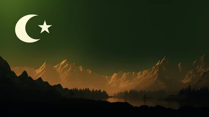 Deurstickers Pakistan day Resolution, national holiday, adoption of first constitution, March 23, worlds first Islamic republic, flag green and white star moon patriotic independence. banner copy space poster. © Ирина Батюк