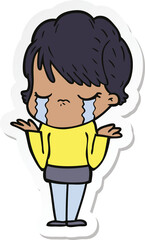 sticker of a cartoon woman crying