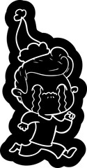 cartoon icon of a man crying wearing santa hat