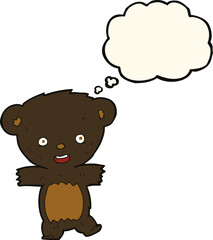 cartoon teddy black bear cub with thought bubble