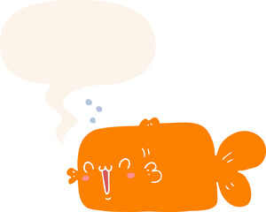 cartoon fish and speech bubble in retro style