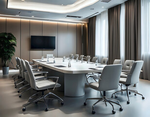 Modern Corporate Boardroom with Conference Table and Chairs