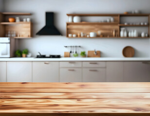 Fototapeta na wymiar Modern Wooden Kitchen Interior with Empty Countertop