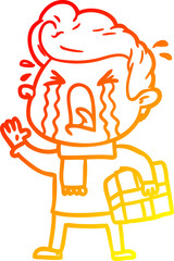 warm gradient line drawing cartoon crying man