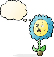 cartoon flower with face with thought bubble