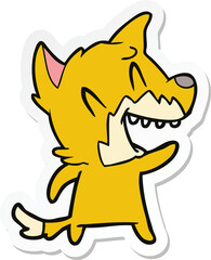 sticker of a laughing fox cartoon