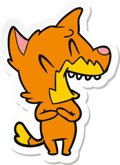 sticker of a laughing fox cartoon