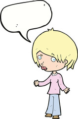 cartoon confused woman with speech bubble