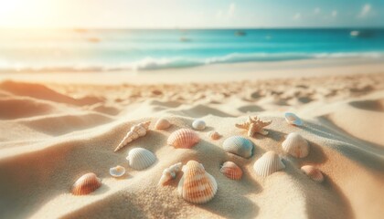 Tropical Beach Seashell Collection, Summer Vacation Concept