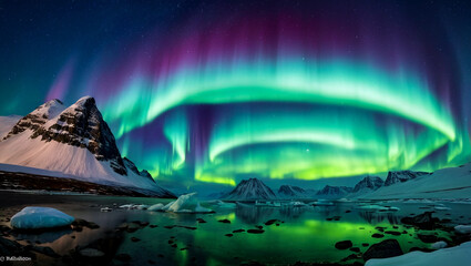 Beautiful aurora borealis at night in winter