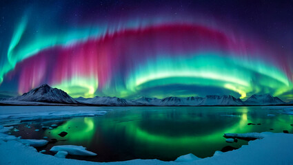 Beautiful aurora borealis at night in winter