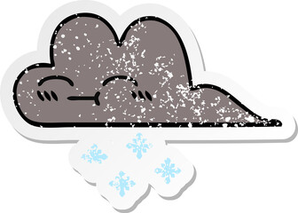 distressed sticker of a cute cartoon storm snow cloud