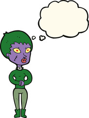 cartoon zombie girl with thought bubble