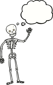 recommend clip art: cartoon waving skeleton with thought bubble