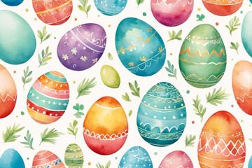 Fototapeta na wymiar Painted on canvas with water color decorated colorful easter eggs
