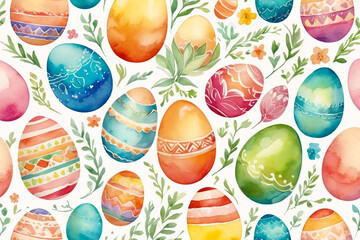 Fototapeta na wymiar Painted on canvas with water color decorated colorful easter eggs