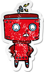 distressed sticker of a cartoon robot