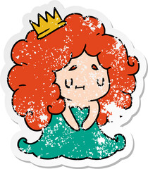 distressed sticker cartoon of a cute kawaii princess girl