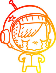 warm gradient line drawing cartoon crying astronaut girl