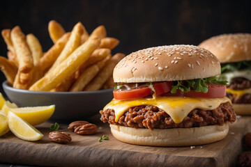 American cheese hamburger and french fries