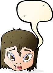 cartoon female face with speech bubble