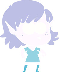 flat color style cartoon elf girl staring