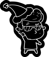 cartoon icon of a cool guy wearing santa hat