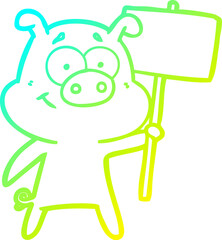 cold gradient line drawing happy cartoon pig