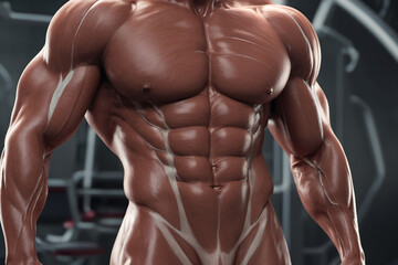 Fototapeta na wymiar Human muscular system skinless male bodybuilder body