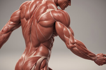 Human muscular system skinless male bodybuilder body - obrazy, fototapety, plakaty