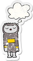 cartoon robot and thought bubble as a distressed worn sticker