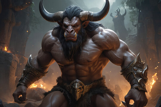 Portrait of legendary myths of greece character minotaur