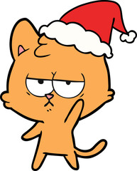bored line drawing of a cat wearing santa hat