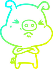 cold gradient line drawing cartoon grumpy pig