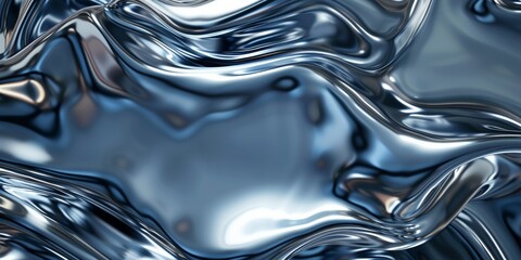 Abstract liquid mercury pools, with shiny, metallic blobs merging and separating in a smooth, fluid dance