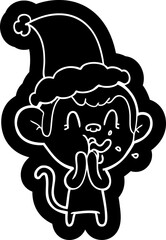 crazy cartoon icon of a monkey wearing santa hat