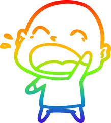 rainbow gradient line drawing cartoon shouting bald man