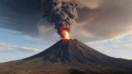 Erupting volcano with flowing lava - obrazy, fototapety, plakaty