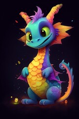 illustration, cute multicolor dragon