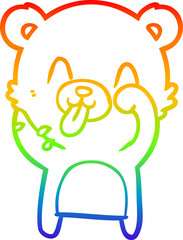 rainbow gradient line drawing rude cartoon polar bear sticking out tongue