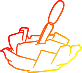 warm gradient line drawing traditional pat of butter with knife