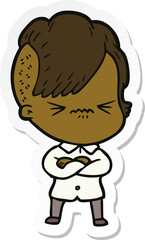 sticker of a cartoon annoyed hipster girl
