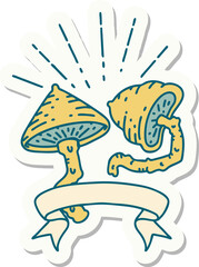 sticker of tattoo style mushrooms