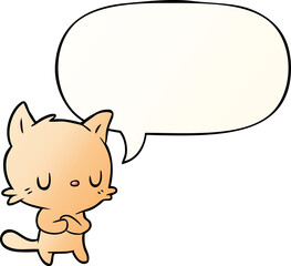 cute cartoon cat and speech bubble in smooth gradient style