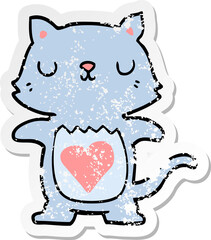 distressed sticker of a cute cartoon cat
