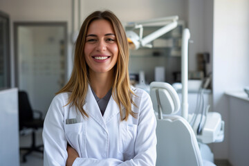 a dental specialist smiles and poses in front of an office