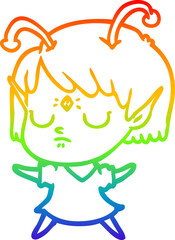 Fototapeta premium rainbow gradient line drawing cartoon alien girl